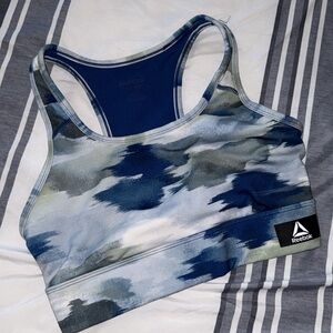 Reebok Women's Blue and Gray Patterned Sports Bra